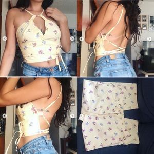 Upcycled yellow flower crop top!